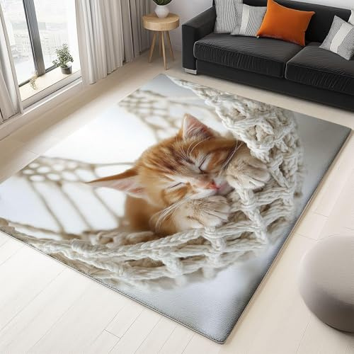 UUZEAI Teppiche mit Katzenmotiv für Wohnzimmer und Schlafzimmer, niedlicher Tierkätzchen-Teppich, rutschfest, waschbar, für Badezimmer (40 x 60 cm)