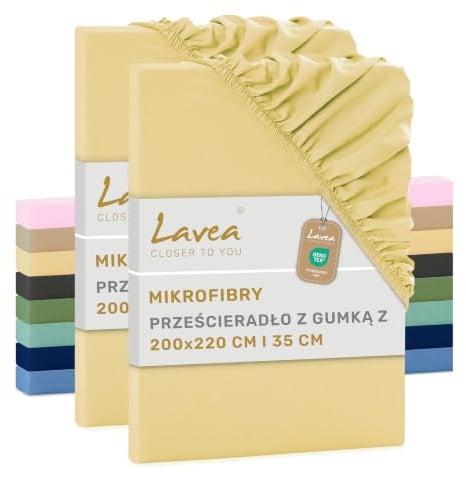 Lavea® 2er Set Spannbettlaken 200x220 cm - Beige | Mikrofaser, Bettlaken mit Rundumgummi, für Matratzen bis 35 cm, atmungsaktiv und kühlend, pflegeleicht, Spannbetttücher