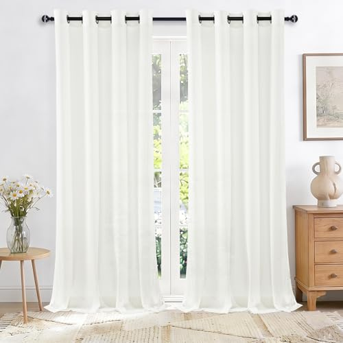 JIUZHEN Vorhänge Weiss Halbtransparent Voile Gardinen mit Ösen H240xB140 cm | 2er Set H240 x B140 cm, Weiß Outdoorvorhang mit Raffhalter Terrasse Durchsichtig Luftig Dekoschal für Schlafzimmer Wohnzimmer