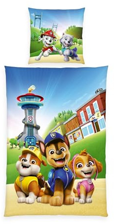 Herding Paw Patrol Bettwäsche-Set, 70 x 90 cm + 140 x 200 cm, mit Reißverschluss, 100% Baumwolle/Renforcé, Mehrfarbig