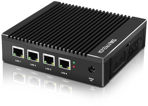 Sharevdi Dispositivo micro firewall: Intel J3700 Mini PC senza ventola quad-core con 4 porte, scheda di rete Intel 2.5 GbE i226 Gigabit (AES-NI), USB 3.0/HDMI/VGA, 8 GB DDR3, SSD 128 GB