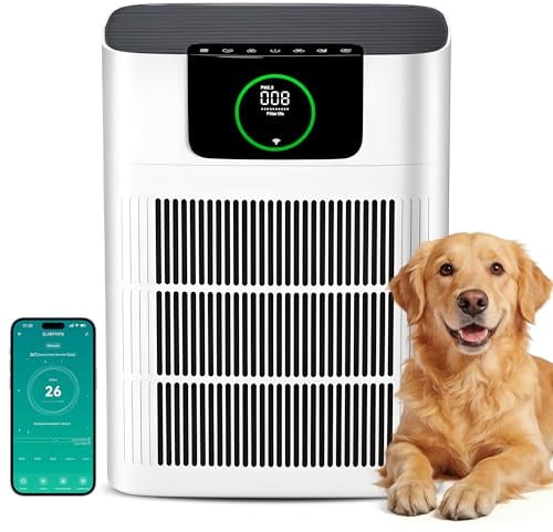 Alphaappliance Luftreiniger mit HEPA und Aktivkohlefilter | gegen Schimmel Staub Pollen Tierhaare,CADR 330 m³/h für 100 m², App-gesteuert und 4+1 Modus,Leise und Energieeffizient, AP002