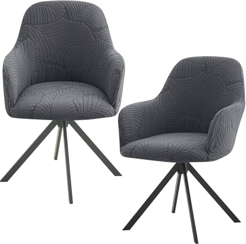 Halorin Stuhlhussen 2er Set, Stretch Stuhlbezug mit Armlehne, Abnehmbare Schonbezug Waschbar Hussen für Stühle für Esszimmer, Restaurant, Bürostuhl Universal, Dunkelgrau