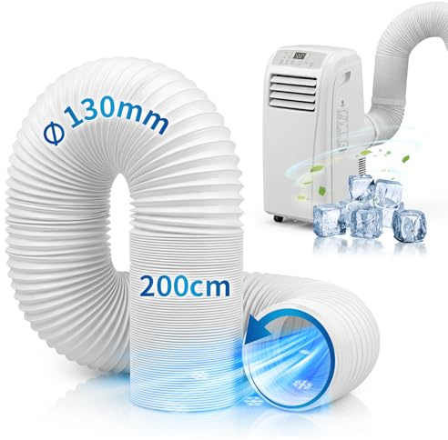 Oziral Tuyau d’Évacuation Climatiseur Mobile 130mm – 2 Mètres Flexible PVC Renforcé avec Filetage à Gauche – Gaine de Ventilation pour Climatiseur, Sèche-linge, Hotte & VMC