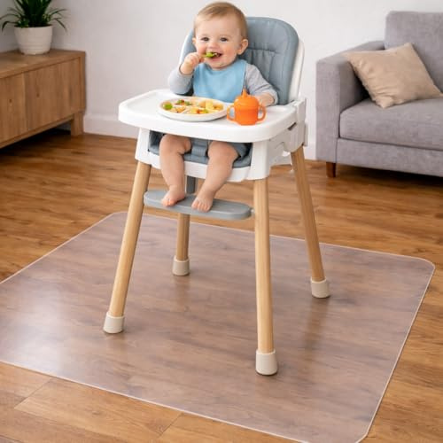 DecoHomeTextil Transparente Spritzmatte unter dem Baby Hochstuhl, Bodenmatte, Quadratisch 100 x 100 cm, Spritzschutzmatte, wasserabweisend, abwaschbar, geruchsneutral