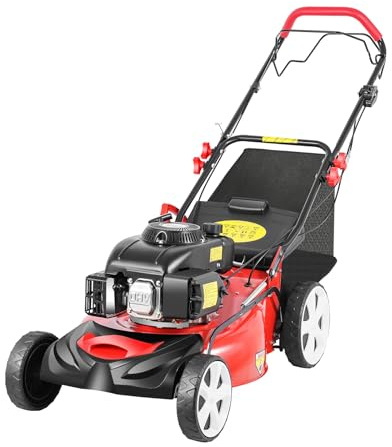 Tosaerba a benzina 3 in 1, potente motore 5 CV a 4 tempi, tosaerba a benzina, azionamento semovente (larghezza di taglio 51 cm, altezza di taglio 8 livelli)