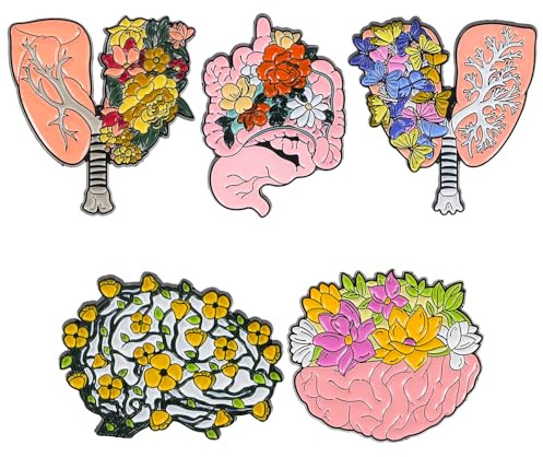 Angoily Broches Organe Anatomiques 5 Pièces Pins en Alliage Solide pour Écharpes Costumes et Vêtements Femme Cœur Cerveau Intestin Estomac