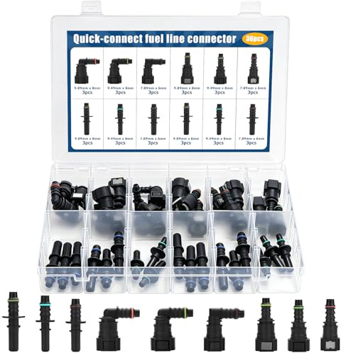 HZOUHONG Lot de 36 raccords rapides, raccords de tuyau de carburant, raccords rapides de tuyau de carburant, SAE 9,89 mm 9,49 mm 7,89 mm, pour tuyau de carburant du moteur de voiture
