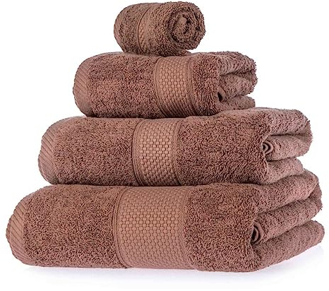 HOMESCAPES Chocolate Brown Turkish Cotton 4 Piece Towel Set Soft & Absorbent 500 GSM Heavyweight Face Cloth, Hand Towel, Bath Towel & Bath Sheet Towel Bale
