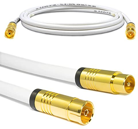 Sterndiscount 5m Antennenkabel Koaxial 5-Fach Geschirmt 135dB HDTV Full HD UHD 4K TV-Stecker Zu TV-Buchse Fernsehkabel DVB-C DVB-T2 Radio DAB - Weiß
