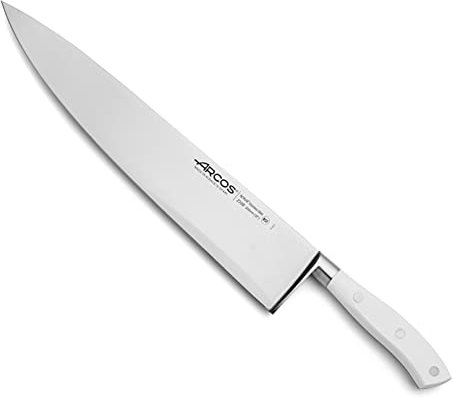 Arcos Cuchillo Chef - Acero Inoxidable Nitrum y Hoja 300 mm. Cuchillo cocina profesional. 490 gr. Mango ergonómico polioximetileno POM. Serie Riviera Blanc. Hoja delgada. Color blanco.