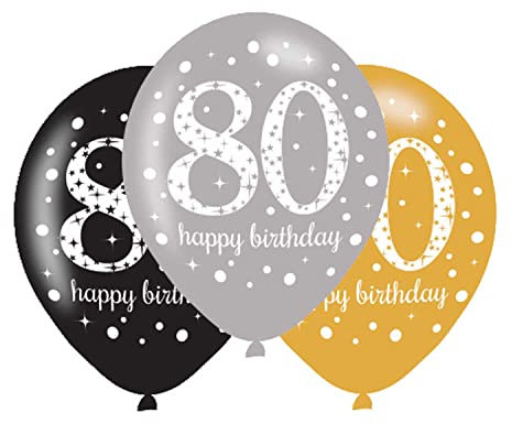 Amscan 9900974 - Latexballons 80 Happy Birthday, 6 Stück, Luftballons, Geburtstag, Dekoration