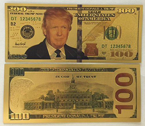 Authentic $100 President Donald Trump Authentic 24 kt Gold Plated Commemorative Bank Note Collectors Item by Aizics Mint