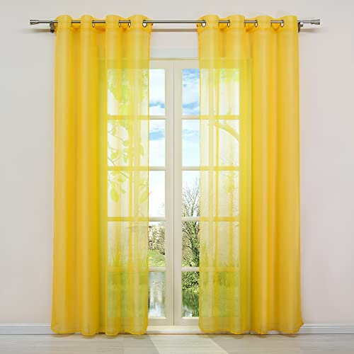 HongYa 1er-Pack Uni Voile Gardine Transparenter Vorhang Schal mit Ösen H/B 245/140 cm Sonnengelb