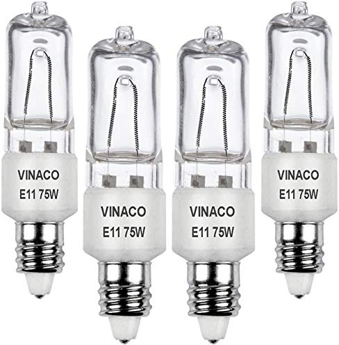 VINACO E11 Bulb, JDE11 120V 75W Halogen Light Bulbs, T4 Mini Candelabra Base, High Output 1150lm, Warm White 2700K, Dimmable, 4-Pack for Ceiling Fan Light Bulbs