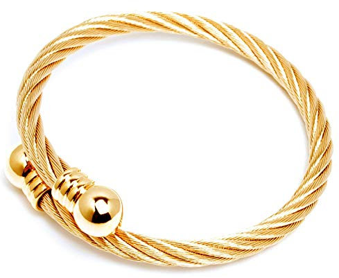 Schmuck-Checker Flexibler 316L Edelstahl Stahlseil Armreif silber schwarz gold roségold Damen Herren Geschenk Armspange hochwertiges Armband (Gold)