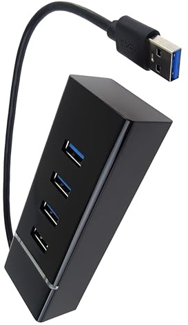 PremiumCord USB 3.0 SuperSpeed Hub 4-Port, Supergeschwindigkeit 5Gbps, Farbe schwarz, Kabellänge 20cm