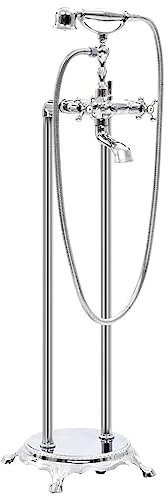 vidaXL Robinet de Baignoire sur Pied Douche Mitigeur Douchette Salle de Bain Maison Intérieur Fixation au Sol Autoportant Acier Inoxydable 99,5 cm Argenté