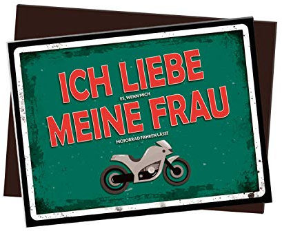 Kühlschrankmagnet mit Motorrad Motiv und Spruch: Ich Liebe es wenn Mich Meine Frau Motorrad Fahren lässt