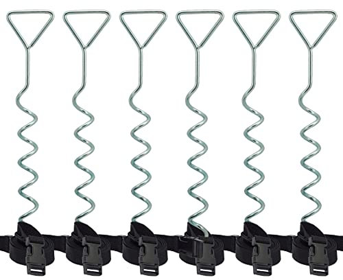BEST SPORTING Bodenanker Trampolin - Stabile Erdanker Trampolin aus Stahl - Trampolin Anker - Trampolin Befestigung Boden - Erdhaken - Bodenanker zum Eindrehen (6 Erdanker + 6 Spanngurte)