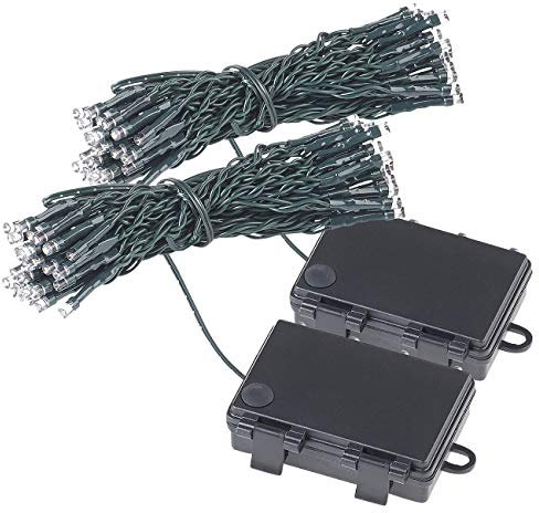 Lunartec Lichterkette außen: 2er-Set LED-Lichterketten mit 50 LEDs, Timer, Batterie, warmweiß, 5 m (Weihnachtsbeleuchtung mit Batterie, Lichterkette batteriebetrieben)