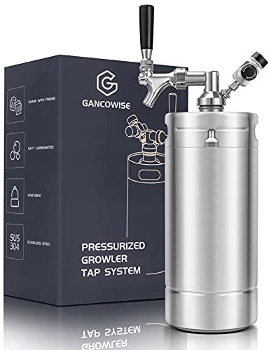 Gancowise 128OZ Mini Keg Growler, Pressurized Home Dispenser System with Self-Closing Design Faucet Keeps Carbonation and Fresh for Homebrew, Craft and Draft Beer