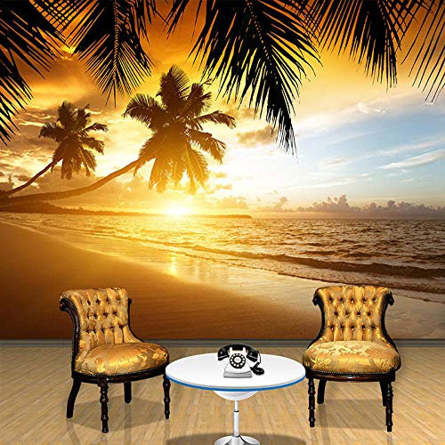 Benutzerdefinierte 3D Poster Fototapete Für Wohnzimmer Tv Hintergrund Wandverkleidung Sonnenuntergang Glow Coconut Sea Landschaft Wandbild Wallpaper,430(W)*300(H)Cm