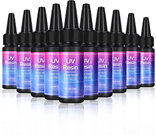 VidaRosa UV Resin - 10x30ml Hard Transparent Crystal Clear Fast Curing Ultraviolet Cure Resin, Glue Solar Sunlight Activated for DIY Jewelry Making, Kit