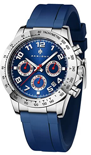 BENYAR Herren Uhr Chronograph Analogue Quartz Wasserdicht Business Schwarz/Blau Zifferblatt Armbanduhr mit Silikonband