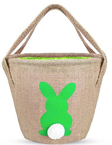 Leesgel Cestas de Pascua para Juegos de Caza del Huevo de Pascua, Bolsa Regalo para Huevos de Pascua Manualidades, Juguetes Decoracion Pascua Easter Basket Easter Egg Hunt - Verde Yute