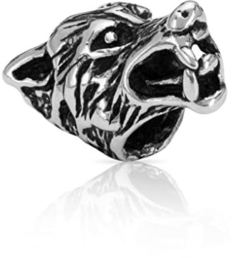 NKlaus Bartschmuck Ø innen: 6 mm Bartperle Wolf 925 Sterling Silber Herrenschmuck 4319