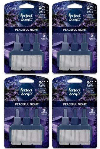 Perfect Scents Plug In Refill Air Freshener - Compatible with 3volution Long Lasting Fragrance + FabFinds Oil Burner(1 Pack= 3X20ml) (Peaceful Night, 4 Pack)