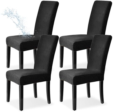 Dubest Stuhlhussen 4er Set,Stretch Stuhlüberzug Waschbar Stuhlbezug Elastische Abnehmbarer Stuhl Bezug Schutz für Bankett Hotel Hochzeit Party Esszimmer Restaurant Küche Deko(Schwarz)
