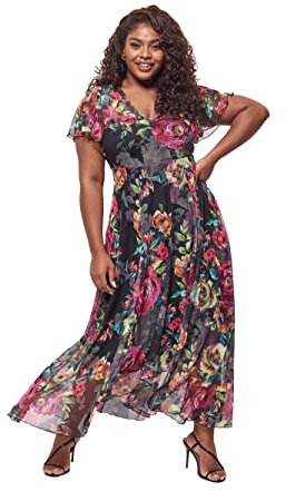 Scarlett & Jo Hi-Lo Vestidos De Verano Vestidos De Noche Dama De Honor Fiesta De Boda Midi, Negro Fucsia, 48