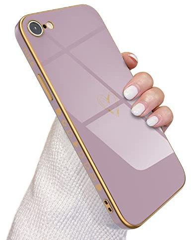QLTYPRI Case for iPhone SE 2022 5G/iPhone SE 2020/iPhone 8/iPhone 7,Luxury Plating Love Heart Phone Cover with Camera Protection Soft TPU Shockproof Electroplated Case for iPhone 7/8/SE2/SE3-Purple