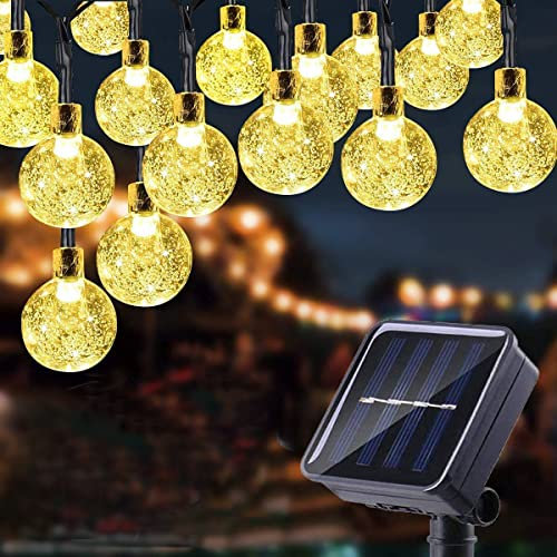 Solar Lichterkette Außen & Innen,12M 100 LED Kristallkugeln Wasserdicht Outdoor ,8 Modi, für Garten, Balkons,Weihnachten,Hochzeiten, Camping (Warmweiß)