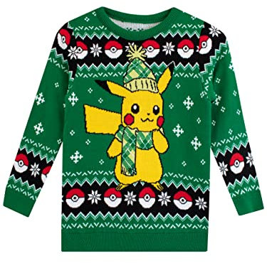 Pokémon Pull Pikachu de Noël Garçon Vert 9-10 Ans