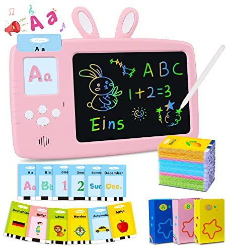 Deutsch Lernen Lernspielzeug für Kinder 1-6 Jahre alt, Sprechende Flash-Karten LCD Schreibtablett 388 Wörter, Lesen & Schreiben Kleinkinder Montessori Sprachtherapie Autismus Sensorisches Spielzeug