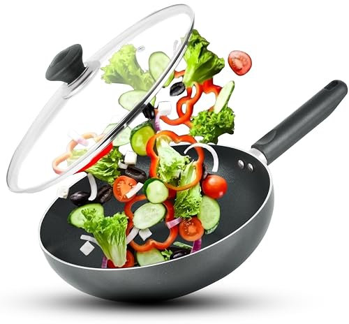 Kitchen King Imperial Wok with Lid - Non Stick & Safe Bakelite Handle - Stir & Deep Frying, Induction & Oven Safe - Premium Cookware (28cm)