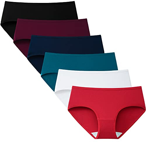 INNERSY Underwear Women Cotton Knickers Ladies Briefs Basic Pants Pack of 6 | Stretch Mid Rise Hipster Panties, Soft Breathable 100% Cotton Gusset, Tag-free & Wedgie Free, for Sports, Sleep & Daily Wear