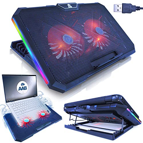 AABCOOLING Gemini-Laptop Cooling Pad with 2 Fans, Adjustable Tilt and Red Backlight, Notebook Cooler, Cooling Fan, Laptop Cooling Stand, Laptop Tray Cushion,Laptop Stand, Multicolour-illuminated RGB