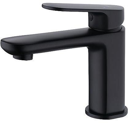 Krobec Einhebelmischer wasserhahn bad,waschtischarmatur mit Wassersparfunktion,wasserhahn gäste wc,con Flessibili Acqua Calda Fredda 3/8 Pollici da 45 cm,Messing,Keramikventileinsatz(Mattschwarz).