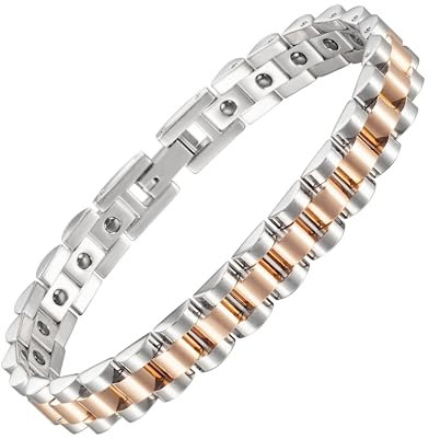 YUNCHUANG Women's Magnetic Therapy Bracelet - Stainless Steel & Titanium, Elegant Design, Hypoallergenic & Durable, Stylish Health Jewellery, 21 cm, Titanium