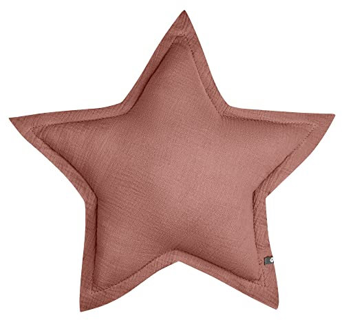 von Herzen Handmade Musselinkissen aus 100% Baumwolle I Kinderkissen I Dekokissen aus Musselin in Sternform I Sternkissen für Kinderzimmer & Bett I Handgenähtes Kissen mit Watte gefüllt (Altrosa)