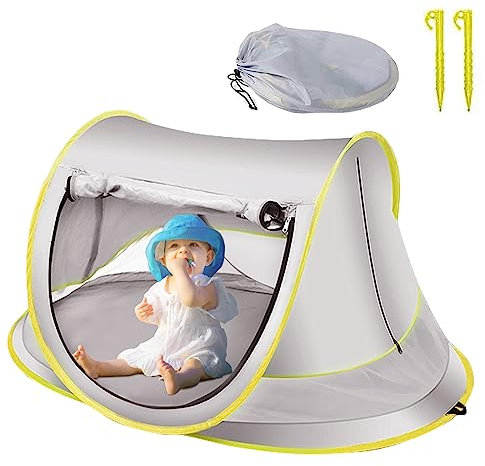 Baby Strandzelt Pop-Up,Mit Uv-Schutz 50+,Wasserdicht,Faltbares,Mit Moskitonetz Reisezelt,Baby Strand Zelt,Enthalten Aufbewahrungstasche, Erdnagel, Fesselseil,Sonnenschirm für Mädchen Und Jungen