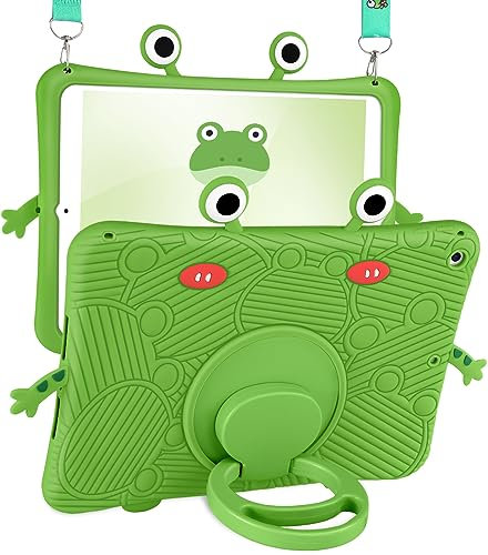 Uppuppy Schutzhülle für iPad 9. / 8. / 7. Generation, 25,7 cm (10,2 Zoll), Kinder, Mädchen, Jungen, niedliches Kawaii-3D-Design, weich, Cartoon-Design, Damen, Teenager, Frosch, lustige Hülle mit