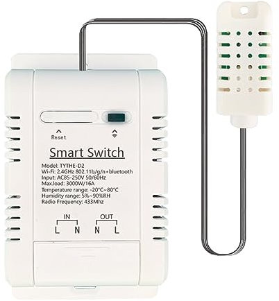 Hatem Tuya Smart WiFi Switch 3000W 16A Thermostat Sans en Plastique Blanc Surveillance de la Température et de L'Humidité avec Moniteur de Consommation D'Énergie
