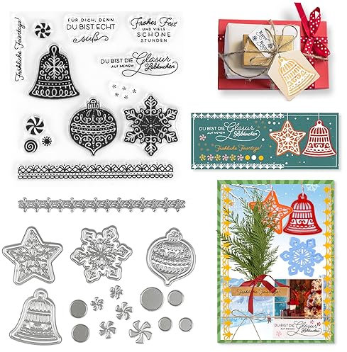 ZEFAN Stempel und Stanzen Set, Silikonstempel Weihnachten und Stanzschablonen, Stempel und Stanzen Set Neu für Scrapbooking, Grußkarten, Geschenkkarton-Dekoration (A)