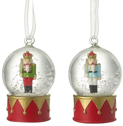Heaven Sends Set mit 2 Nussknacker-Schneekugeln zum Aufhängen, Weihnachtsbaumschmuck