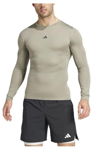 adidas Men's Techfit Compression Training Longsleeve TEE, Silver Pebble, L